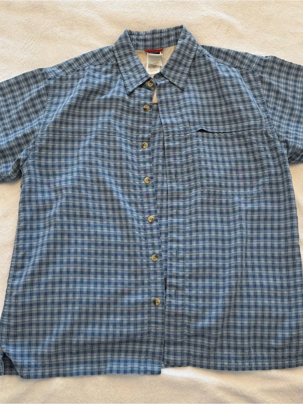 The North Face Men's Blue Plaid Short-Sleeve Button-Down Shirt